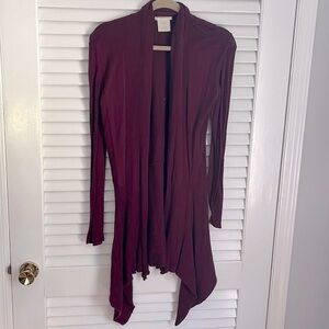 Anthropologie matty m drape long cardigan lightweight sweater in bordeaux